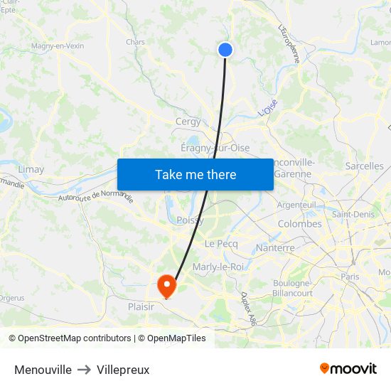 Menouville to Villepreux map