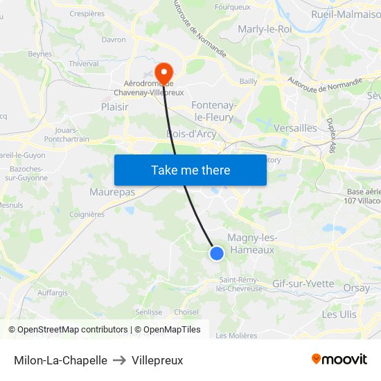 Milon-La-Chapelle to Villepreux map