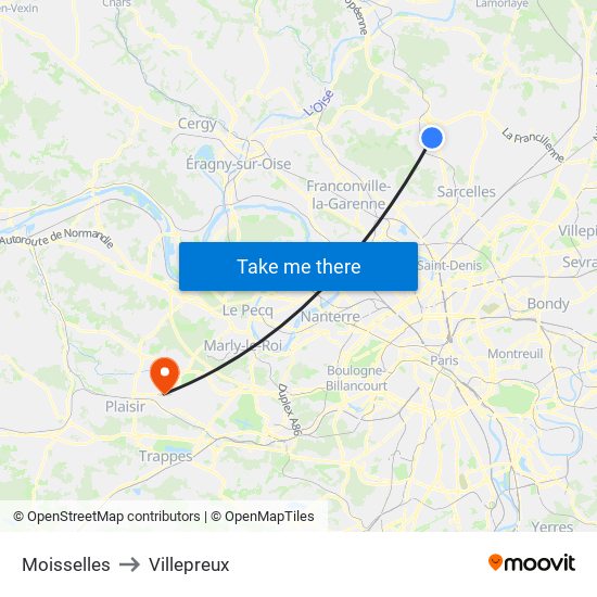 Moisselles to Villepreux map