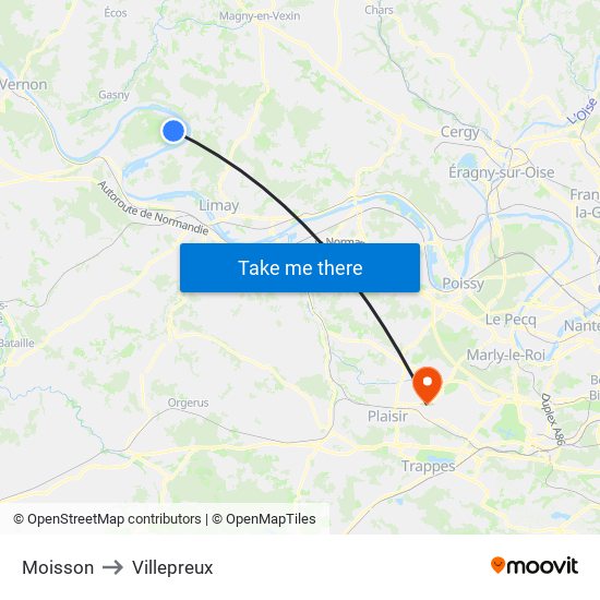 Moisson to Villepreux map