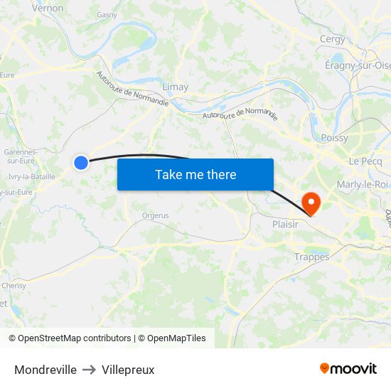 Mondreville to Villepreux map