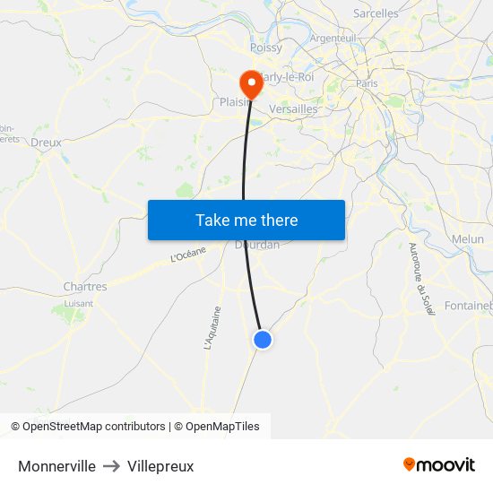 Monnerville to Villepreux map