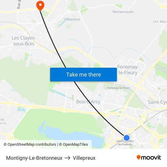 Montigny-Le-Bretonneux to Villepreux map