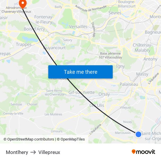 Montlhery to Villepreux map