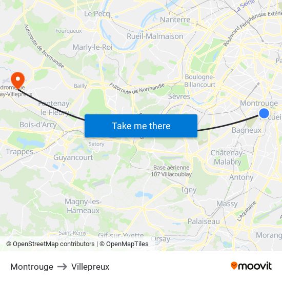 Montrouge to Villepreux map