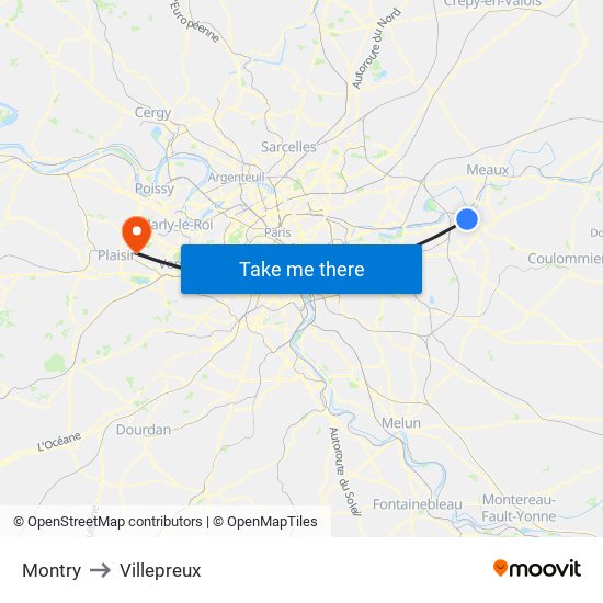Montry to Villepreux map