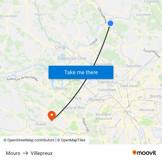 Mours to Villepreux map