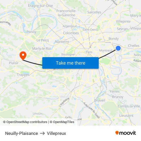 Neuilly-Plaisance to Villepreux map