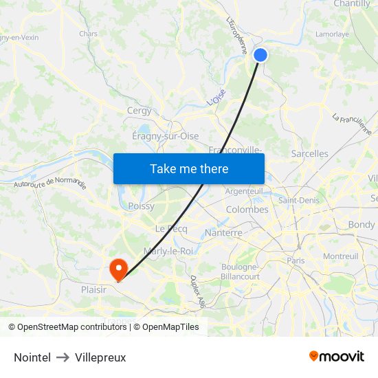 Nointel to Villepreux map