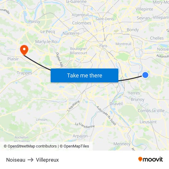 Noiseau to Villepreux map