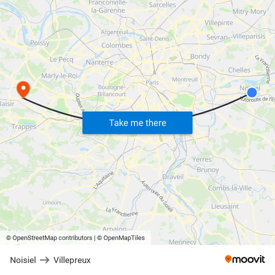 Noisiel to Villepreux map