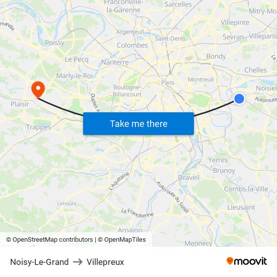 Noisy-Le-Grand to Villepreux map
