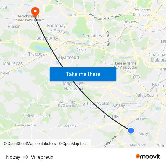 Nozay to Villepreux map