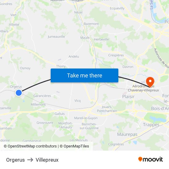 Orgerus to Villepreux map