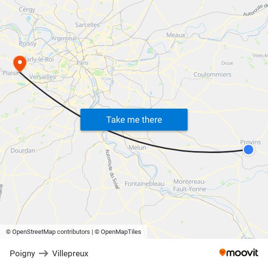 Poigny to Villepreux map