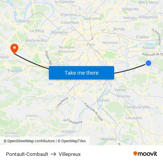 Pontault-Combault to Villepreux map