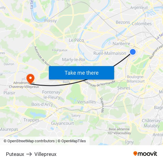 Puteaux to Villepreux map