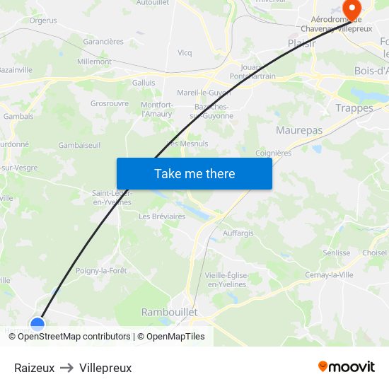 Raizeux to Villepreux map