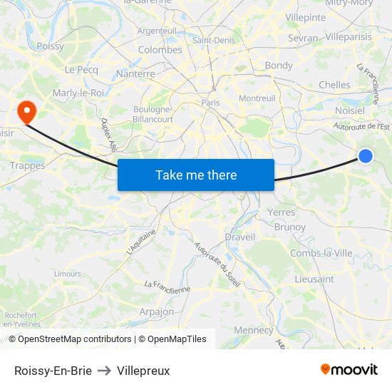 Roissy-En-Brie to Villepreux map