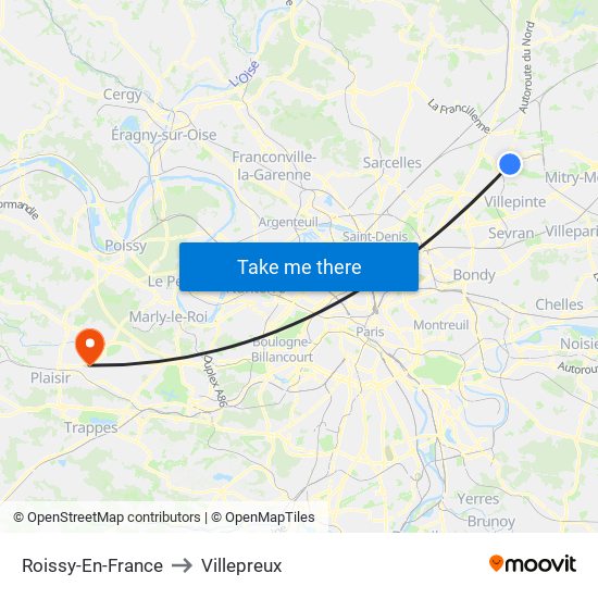 Roissy-En-France to Villepreux map