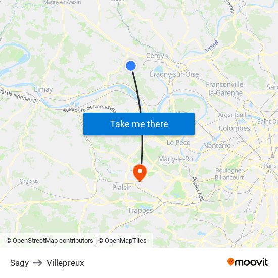 Sagy to Villepreux map