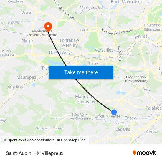 Saint-Aubin to Villepreux map