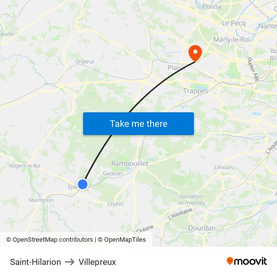 Saint-Hilarion to Villepreux map