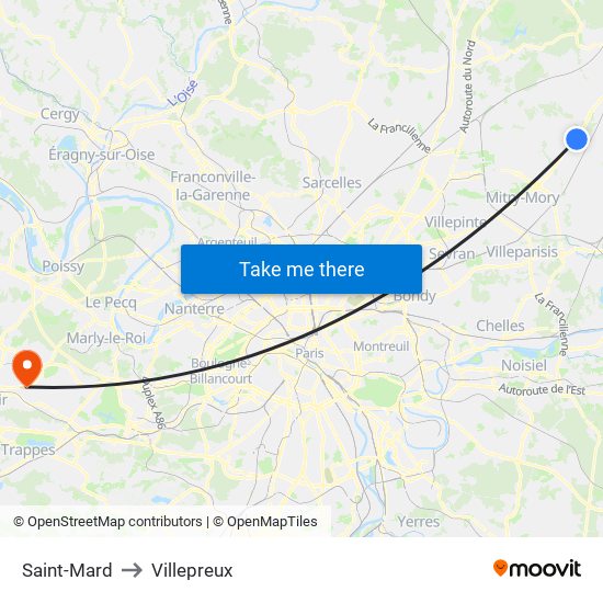 Saint-Mard to Villepreux map