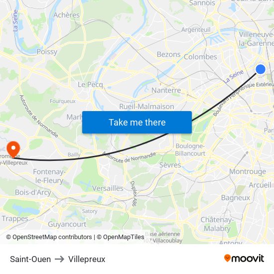 Saint-Ouen to Villepreux map