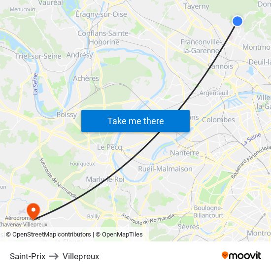 Saint-Prix to Villepreux map