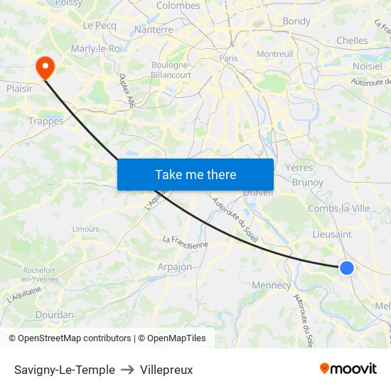 Savigny-Le-Temple to Villepreux map