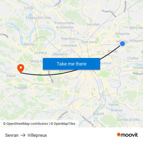 Sevran to Villepreux map