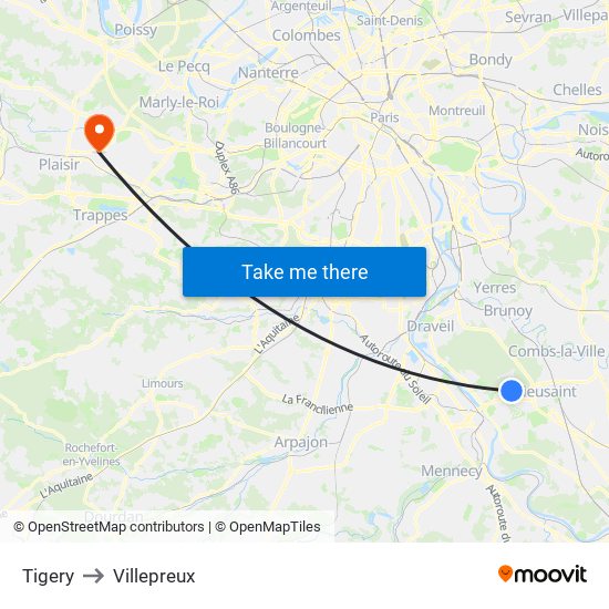 Tigery to Villepreux map