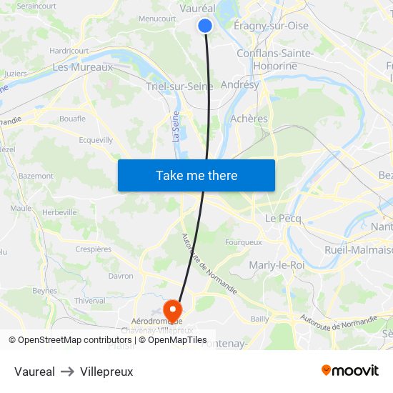 Vaureal to Villepreux map