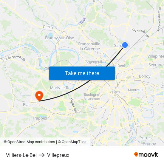 Villiers-Le-Bel to Villepreux map
