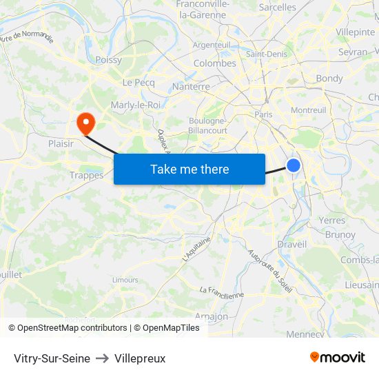 Vitry-Sur-Seine to Villepreux map