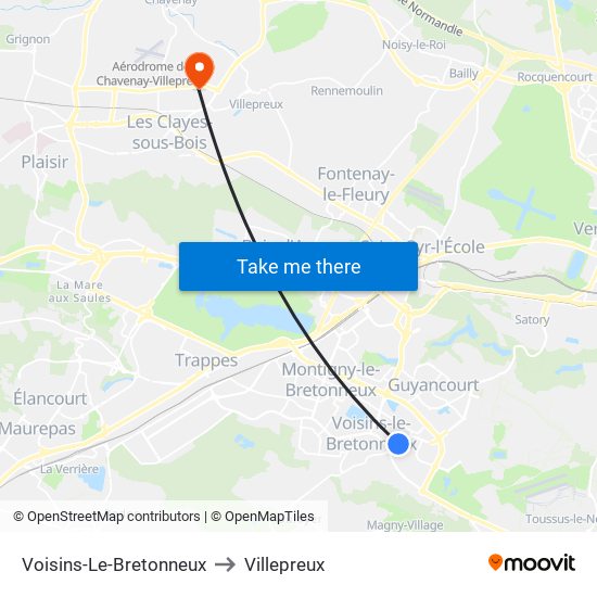 Voisins-Le-Bretonneux to Villepreux map