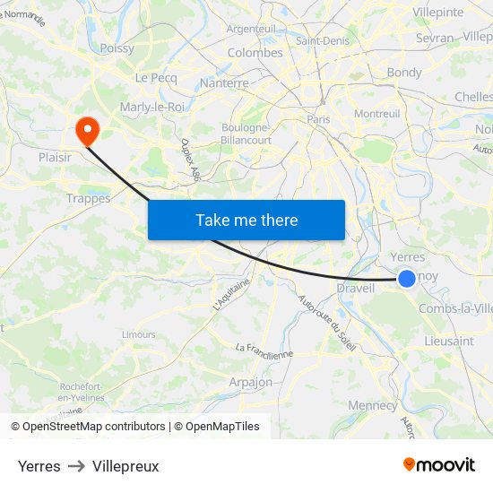 Yerres to Villepreux map
