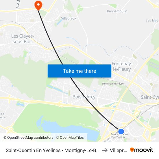 Saint-Quentin En Yvelines - Montigny-Le-Bretonneux to Villepreux map