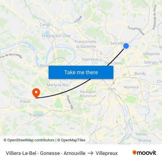 Villiers-Le-Bel - Gonesse - Arnouville to Villepreux map