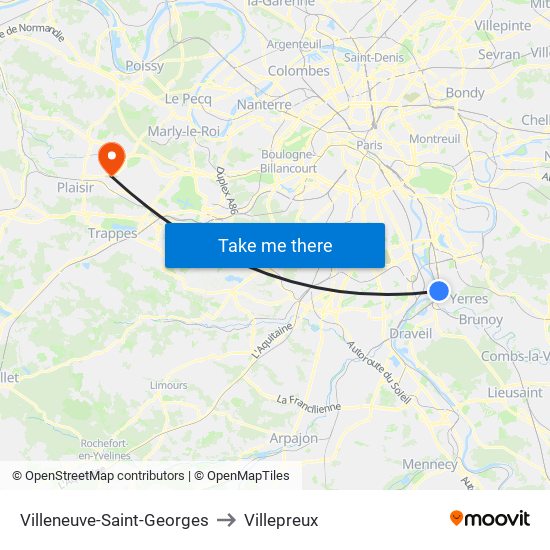 Villeneuve-Saint-Georges to Villepreux map