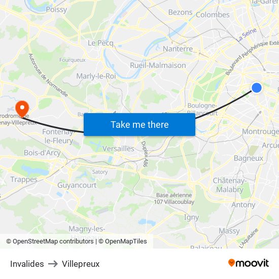 Invalides to Villepreux map