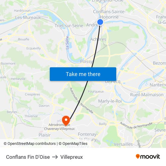 Conflans Fin D'Oise to Villepreux map