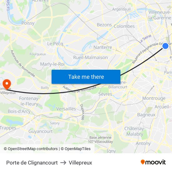 Porte de Clignancourt to Villepreux map