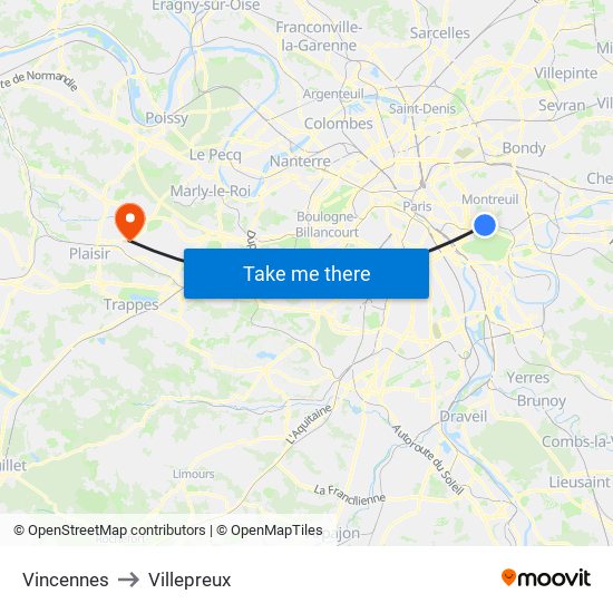 Vincennes to Villepreux map