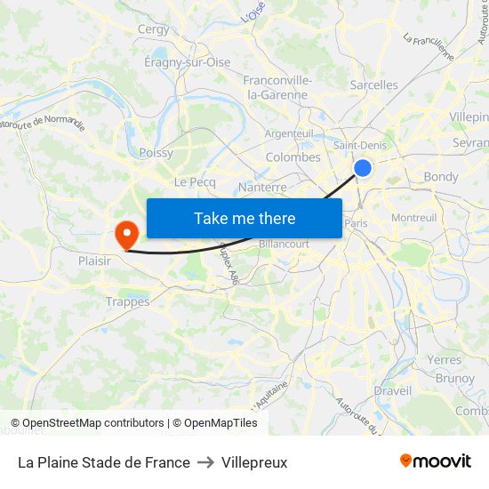La Plaine Stade de France to Villepreux map