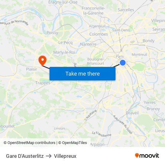 Gare D'Austerlitz to Villepreux map