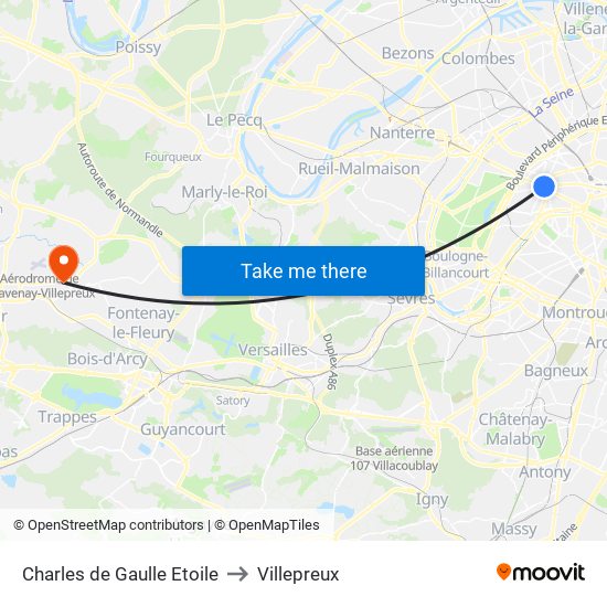 Charles de Gaulle Etoile to Villepreux map