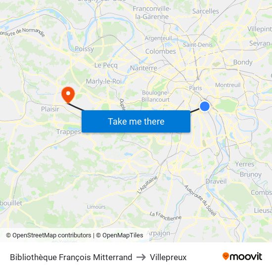 Bibliothèque François Mitterrand to Villepreux map