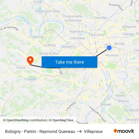 Bobigny - Pantin - Raymond Queneau to Villepreux map